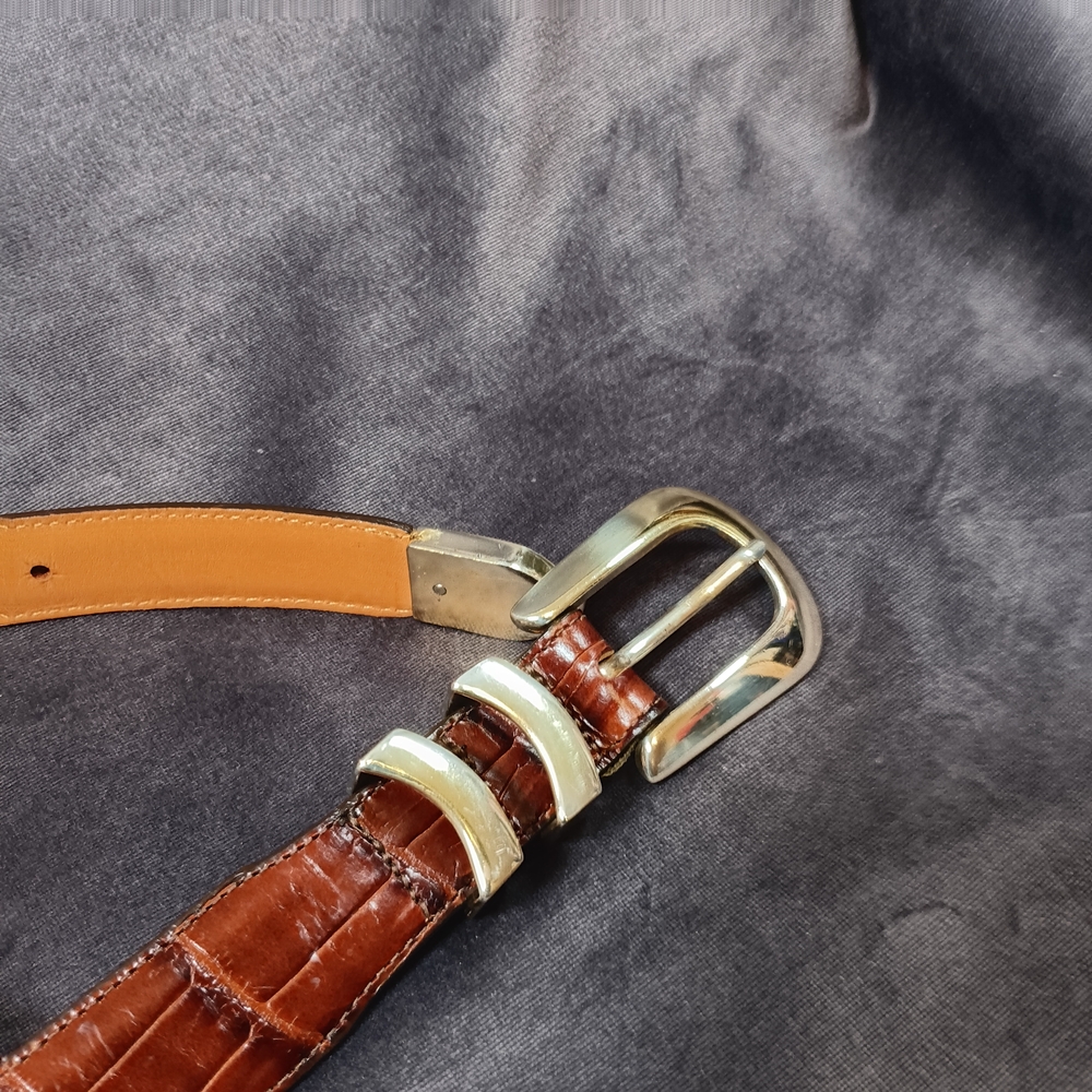 Brighton Brown Croc-Embossed Leather Men's Belt with Silver Buckle